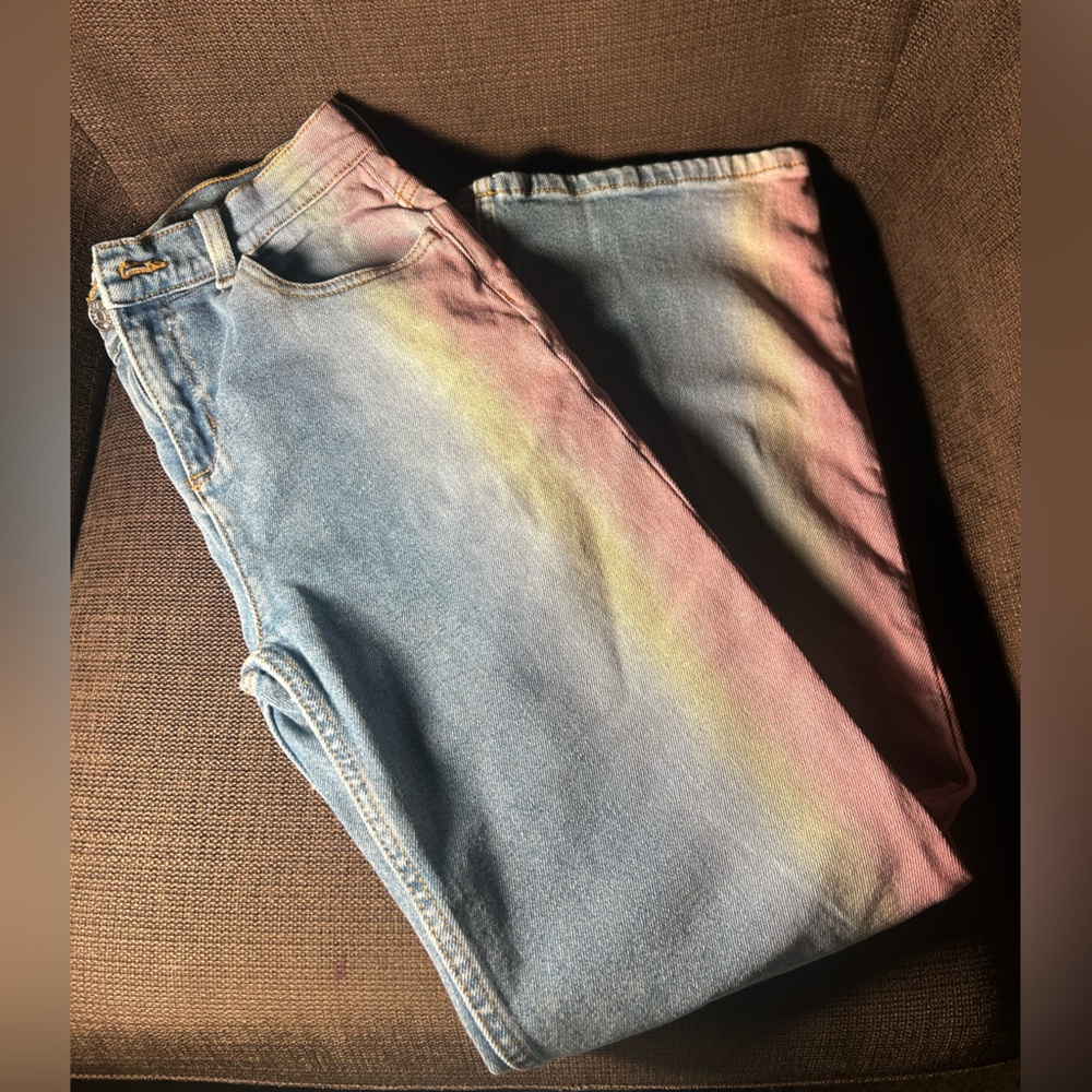 4/$20🌷🌈✨Justice Girls Cotton Ombré Rainbow Side-Stripe Jeans - Size 16✨🌈
